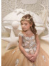 Gold Lace Tulle Beaded Sparkly Flower Girl Dress Party Dress